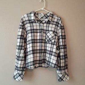 NWT BP. Puff Sleeve B&W Plaid Flannel Shirt